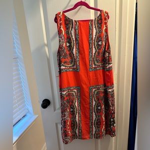 Bright neon orange shift dress lined